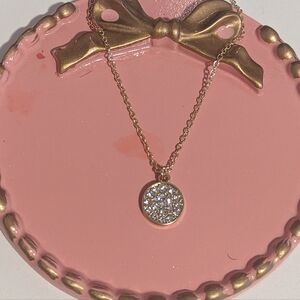 Gold Rhinestone Covered Charm Necklace New!
